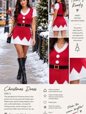Planet Gold Red & White Festive Knit Midi Dress